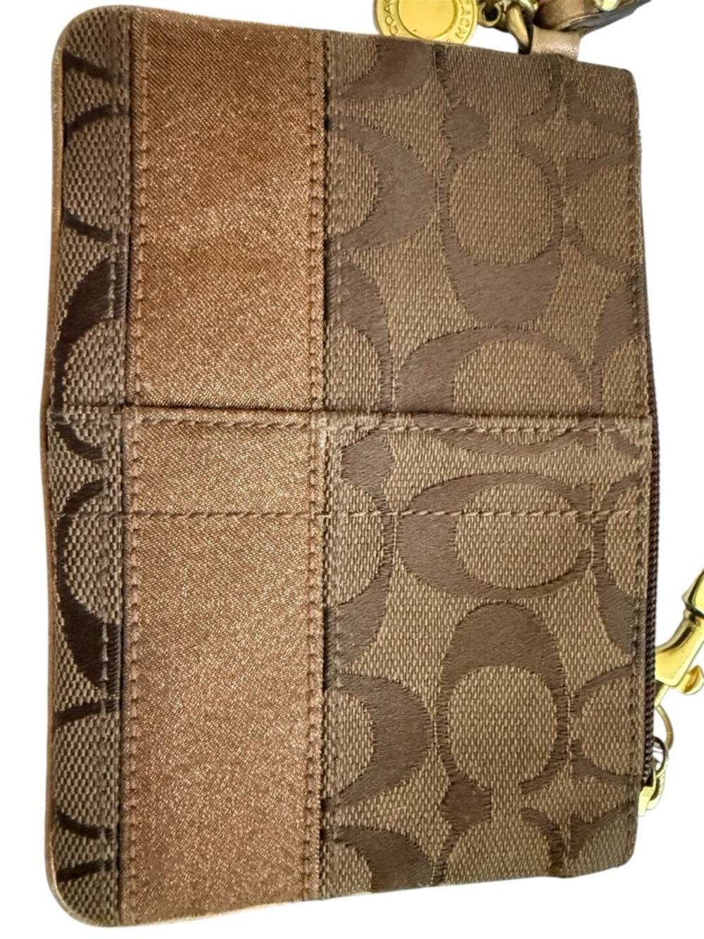 Coach Signature Brown Canvas 66th Anniversary Double Zip Wristlet - Picture 2 of 5